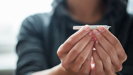 Großaufnahme von Joint in Händen